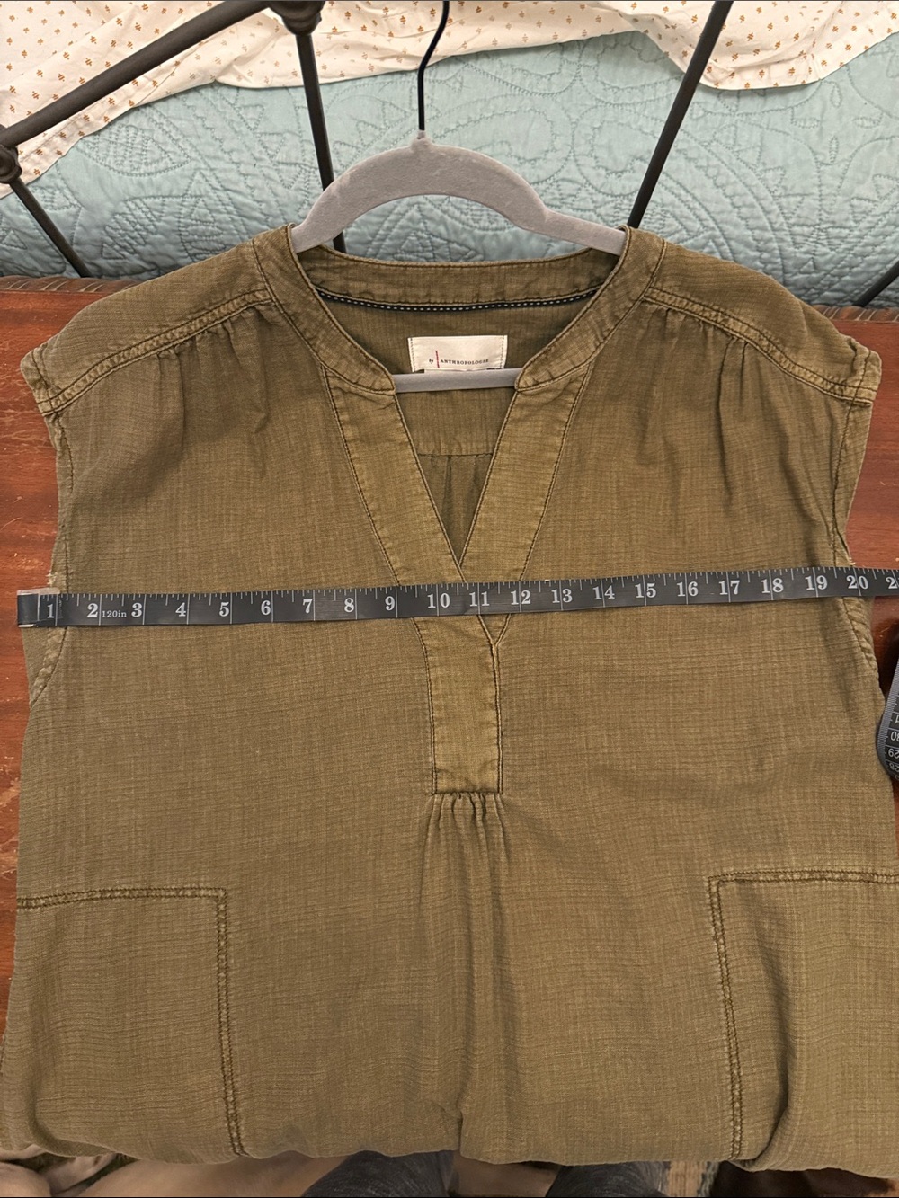 Anthropologie Olive-Textured Linen/Cotton Dress - XS - Picture 6 of 8